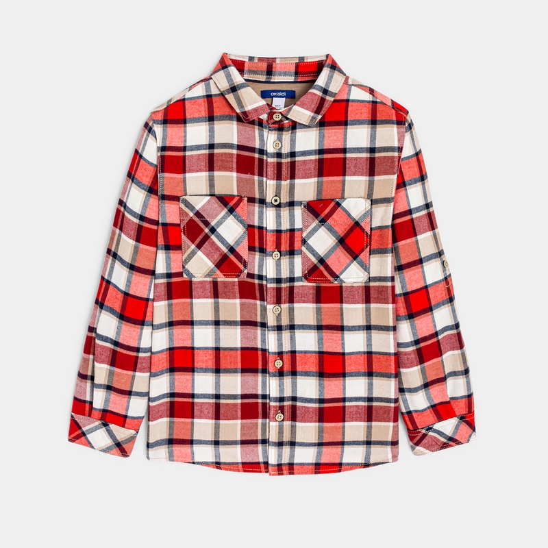 Chemise à carreaux manches longues rouge garçon