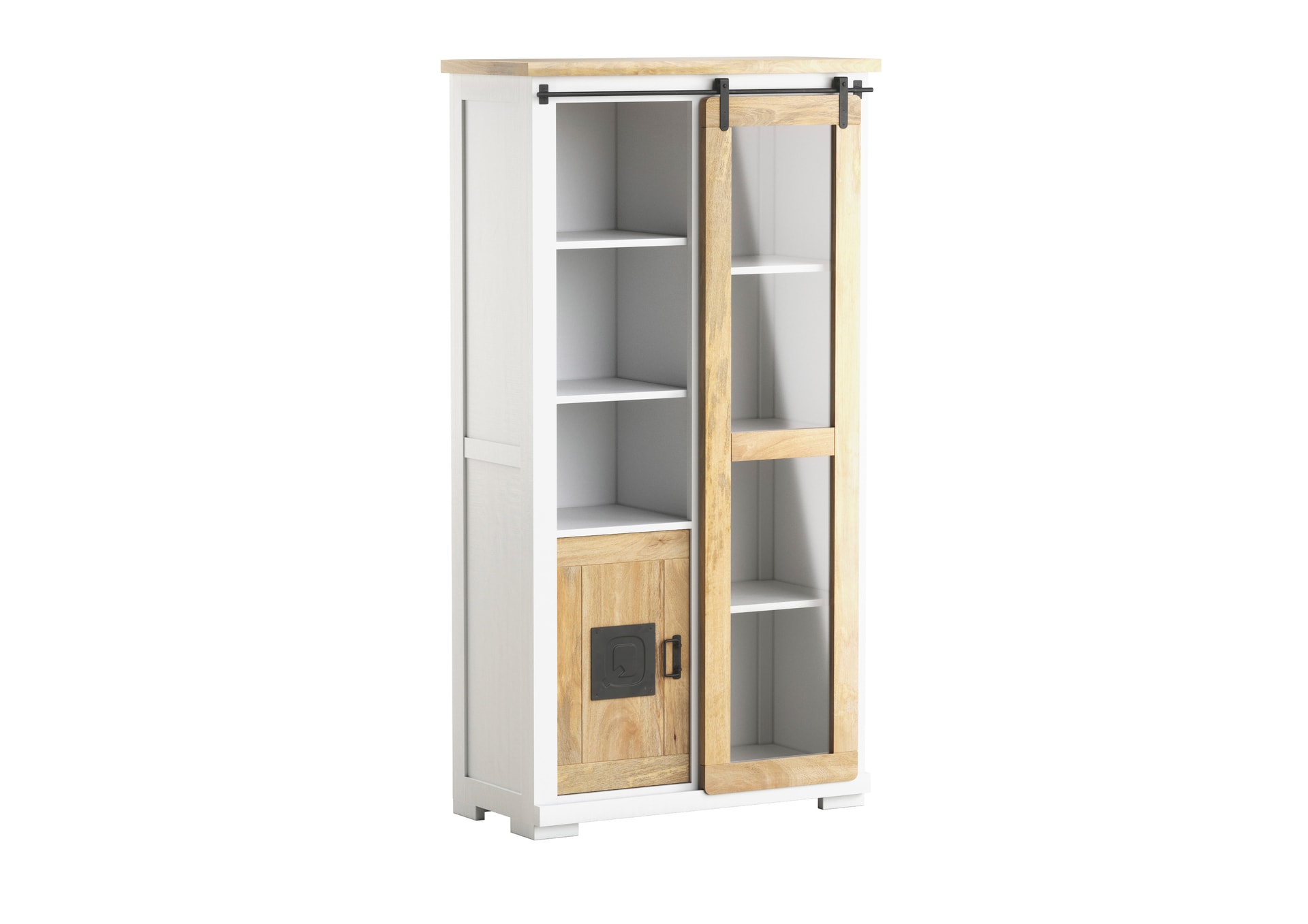 PHILL HILL Vitrine LEWIS 100 x 190 x 45 cm Mango massiv/weiß/schwarz
