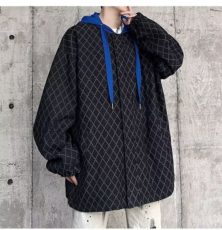 Zoslane - Tweedelig denim jack met capuchon en rits en ruitmotief
