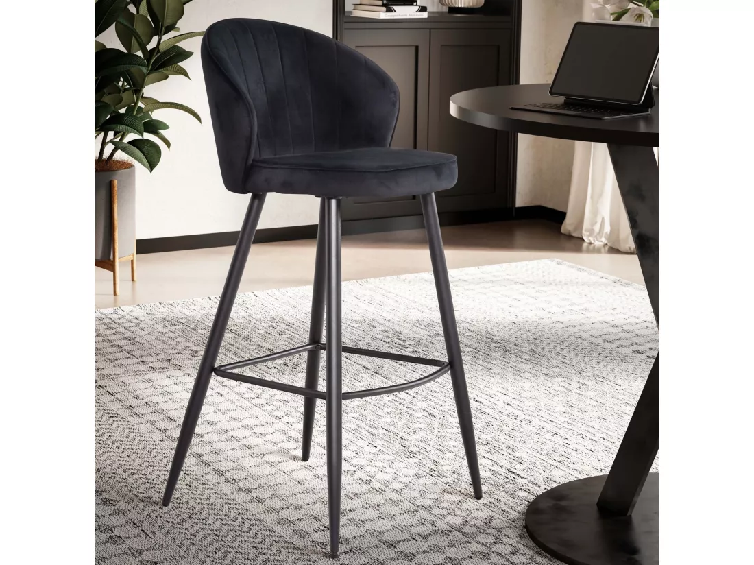 Tabouret de bar Scandinave Métal Lot de 2 Velours Chaise de bar Haute