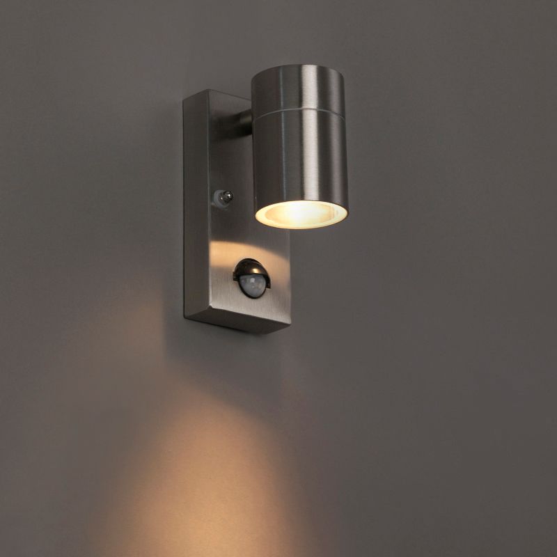Buitenwandlamp staal IP44 met bewegingssensor - Solo