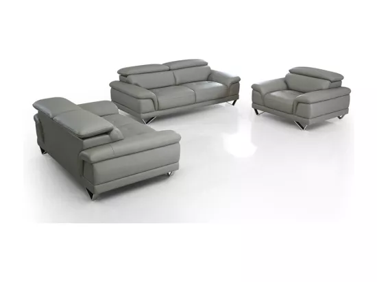 Canapé en cuir 2 places BRAME Gris souris - Angle Droit