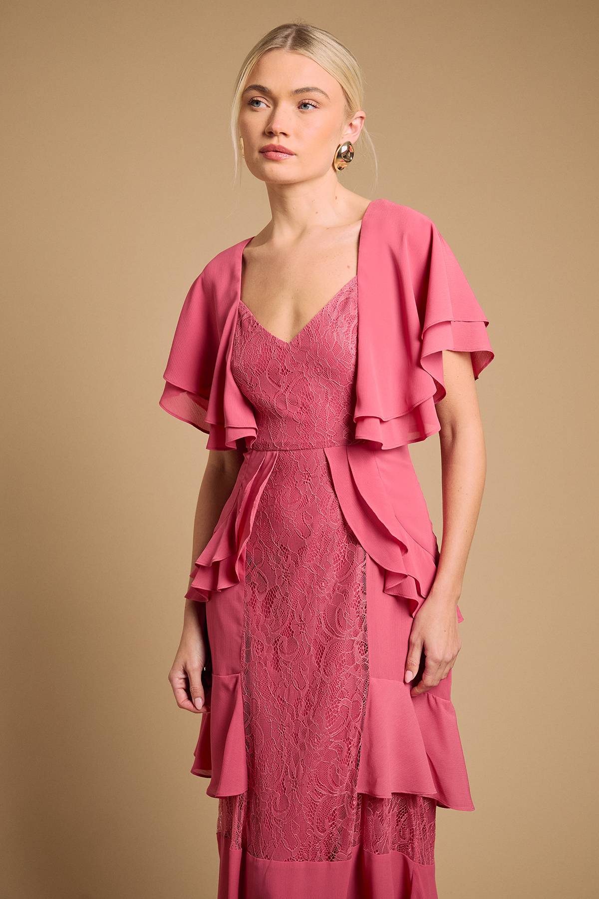 Oasis Robe Longue À Volants Avec Empiècement En Dentelle