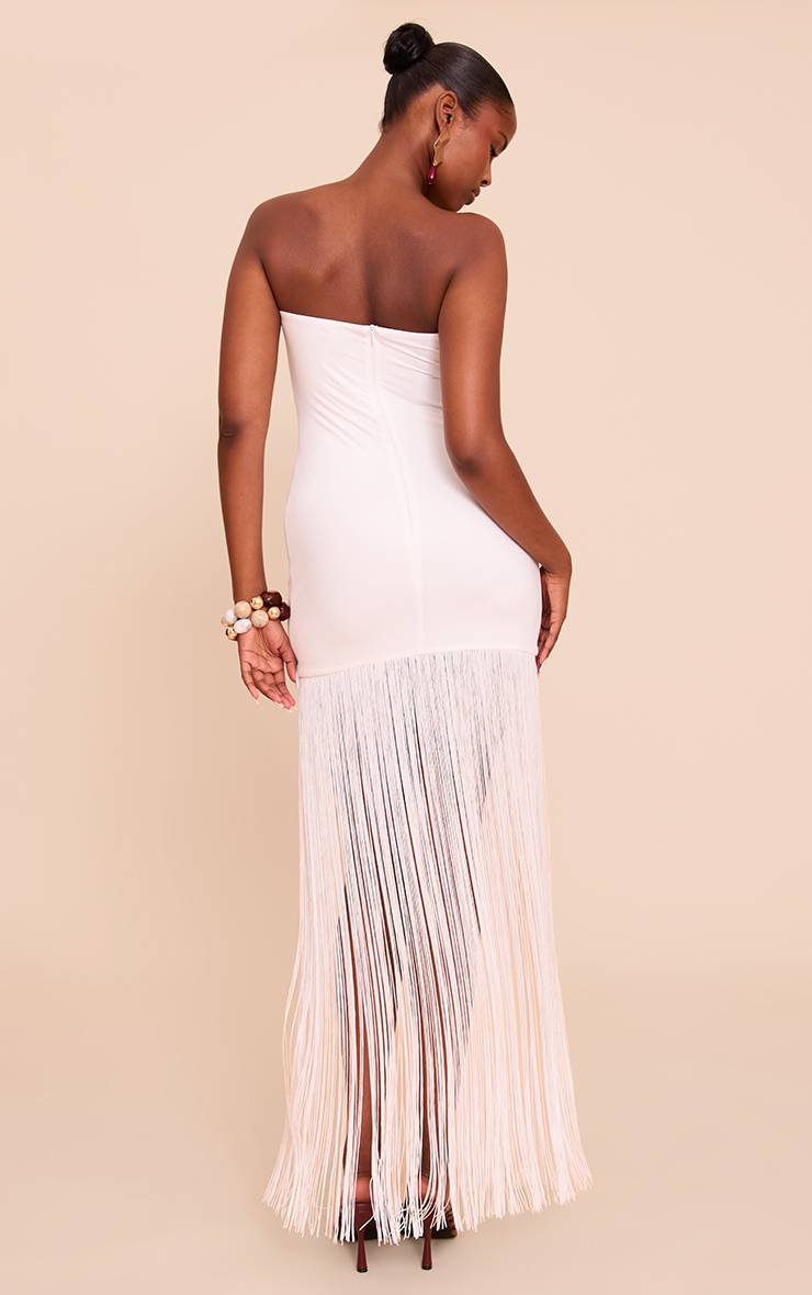 Crème Robe Maxi Bandeau À Franges Toucher Doux