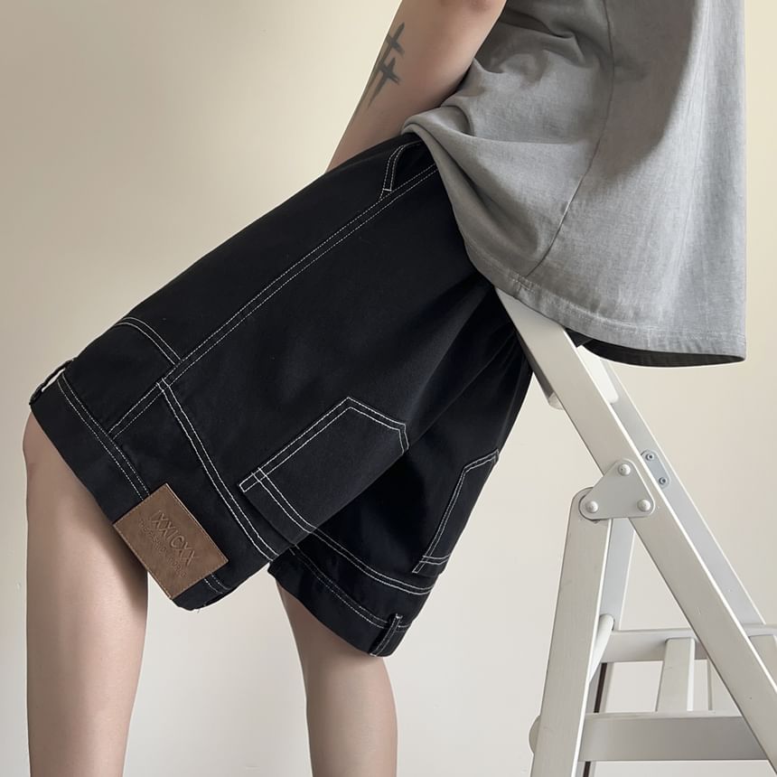 Drawouf - Omgekeerde wijde denim shorts