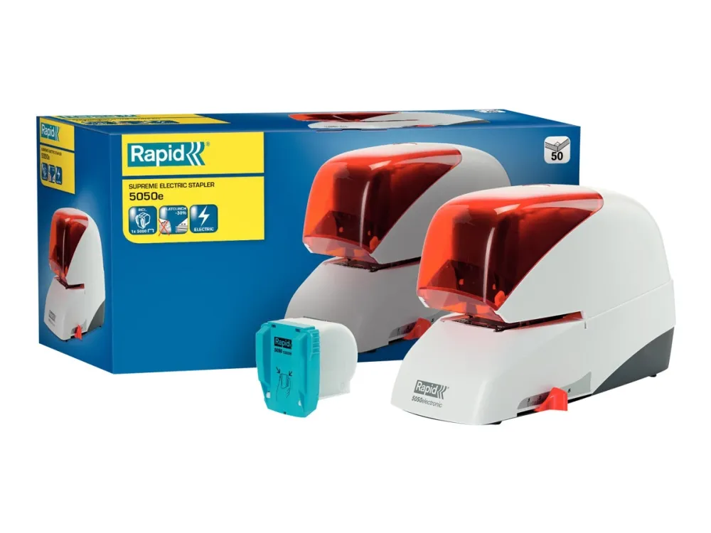 Rapid kontaktløs elektrisk hæftemaskine 5050E, 50 ark Sølv/orange