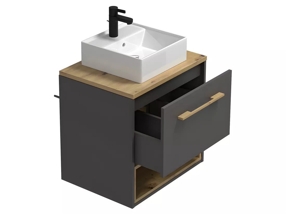 Meuble de salle de bain suspendu anthracite avec vasque à poser - 60 cm - YANGRA