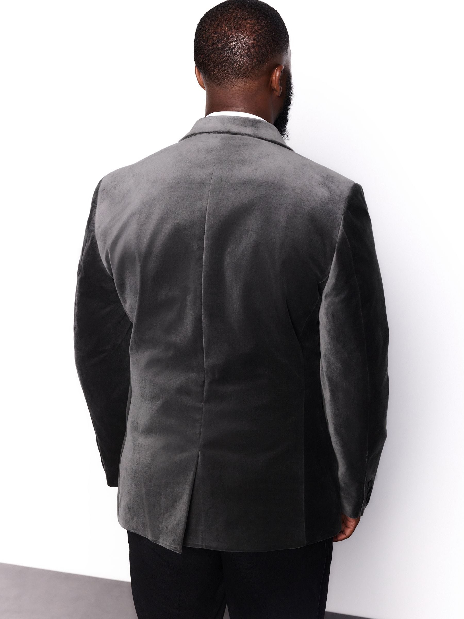 Grijs - Slim fit Motionflex fluwelen blazer met stretchy en hoog katoengehalte