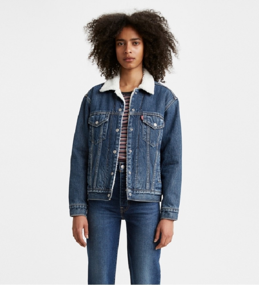 Jaqueta jeans Levi's Exbf Sherpa Trucker azul-marinho