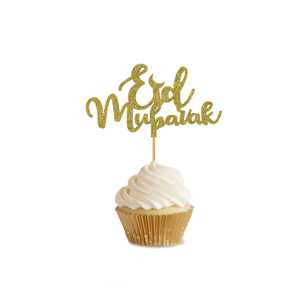 (10-tlg. Set) Ramadan Kuchenstecker Eid Mubarak Tortenstecker Bajram Topper Dekoration für Torten / Kuchen - Gold