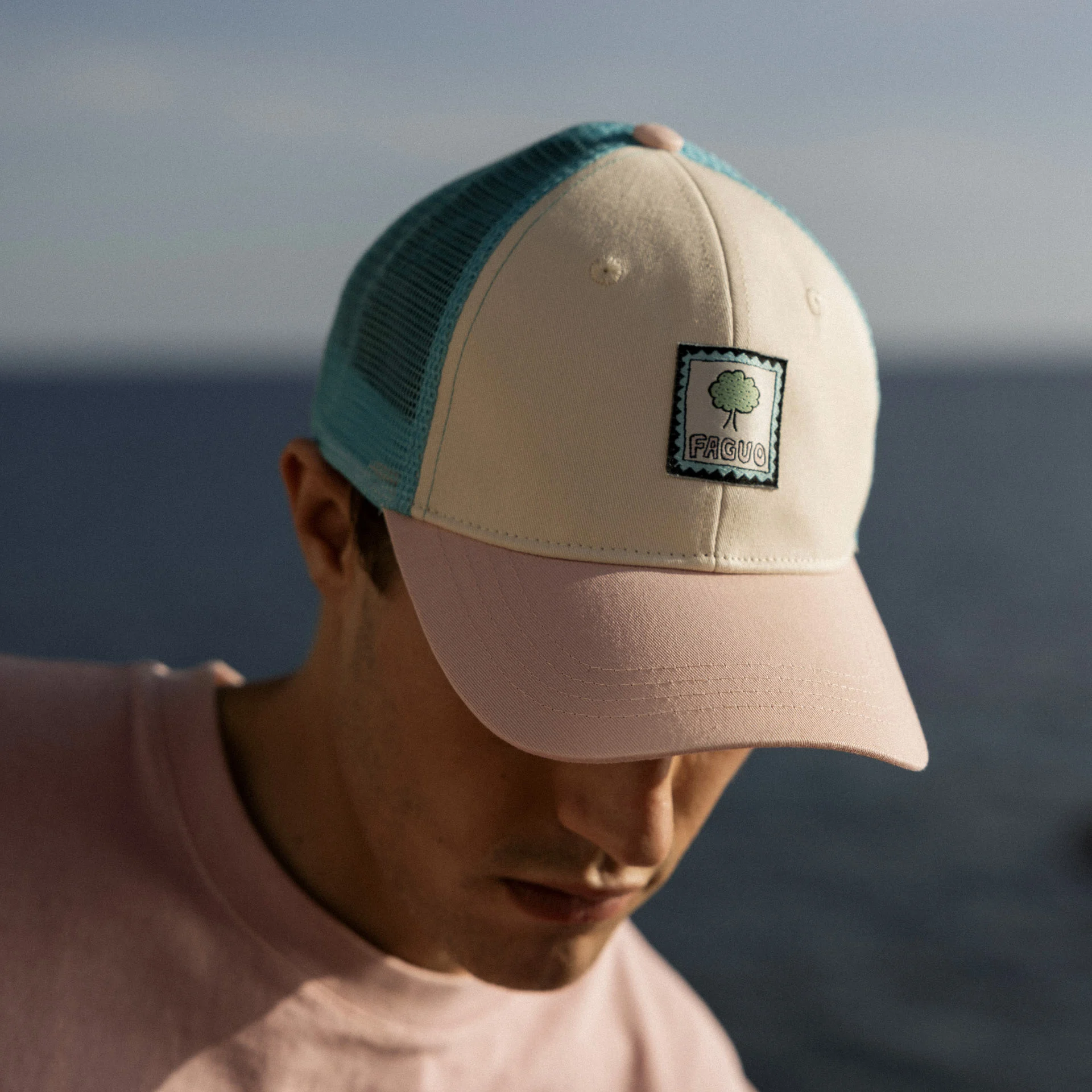 Casquette vert menthe & rose coton et polyester - modèle trucker cap