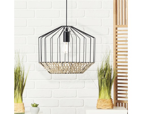 Hanglamp, 1-lichts, HxØ 120x37 cm, zwart/naturel