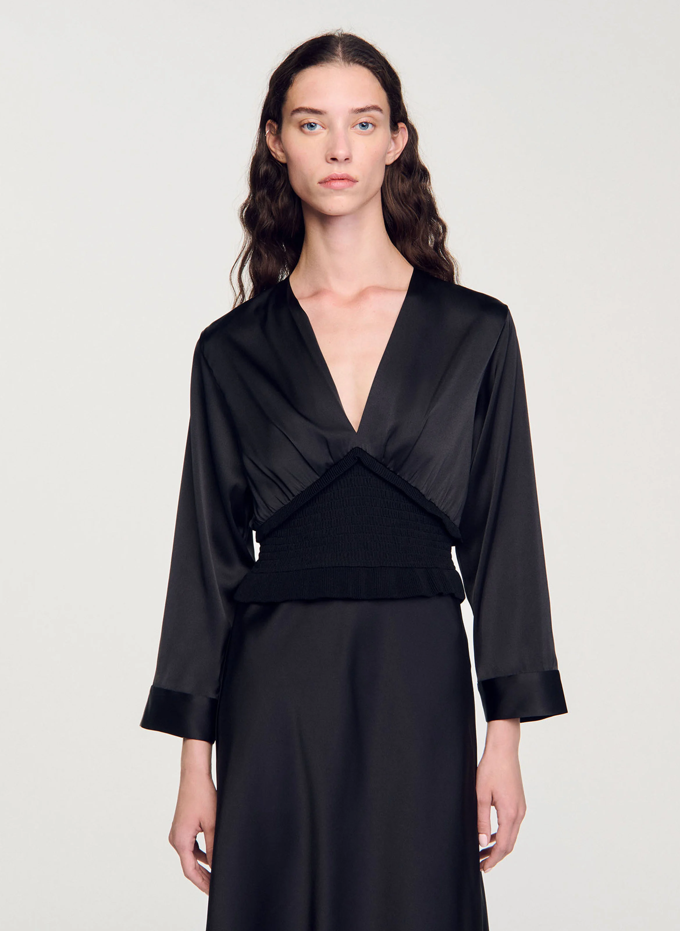 Robe longue satinée| Noir