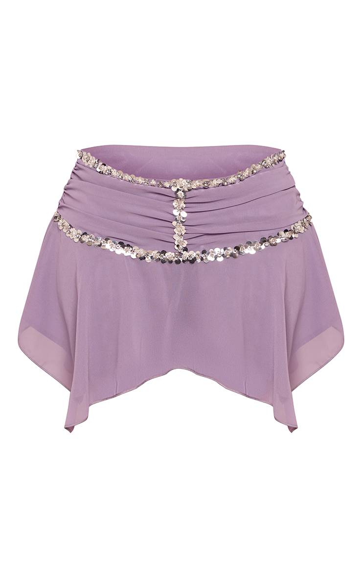 Lilas Jupe Courte Petite Taille Basse À Volants Ornés Coordonné