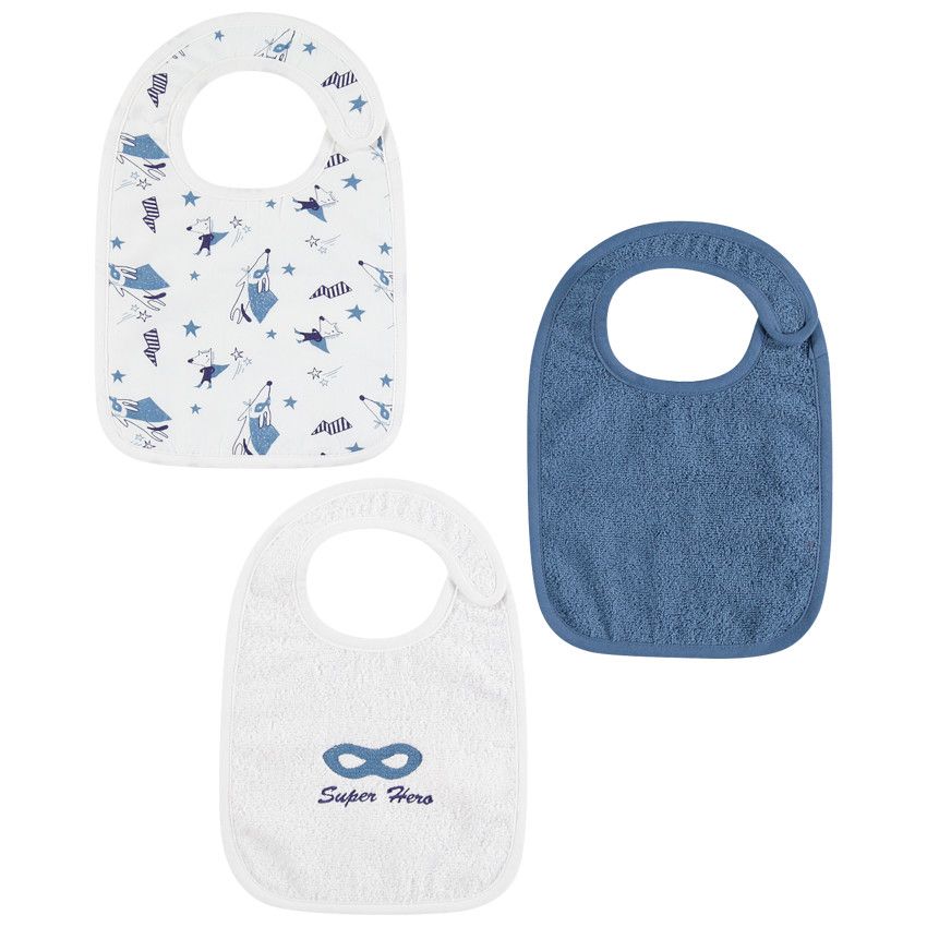 Lot de 3 bavoirs en coton assortis à motifs super-héros - Ecru