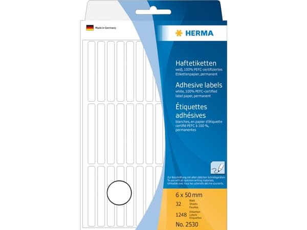 HERMA - Papir - permanent klæbemiddel - hvit - 6 x 50 mm 1248 etikett(r) (32 ark x 39) etiketter