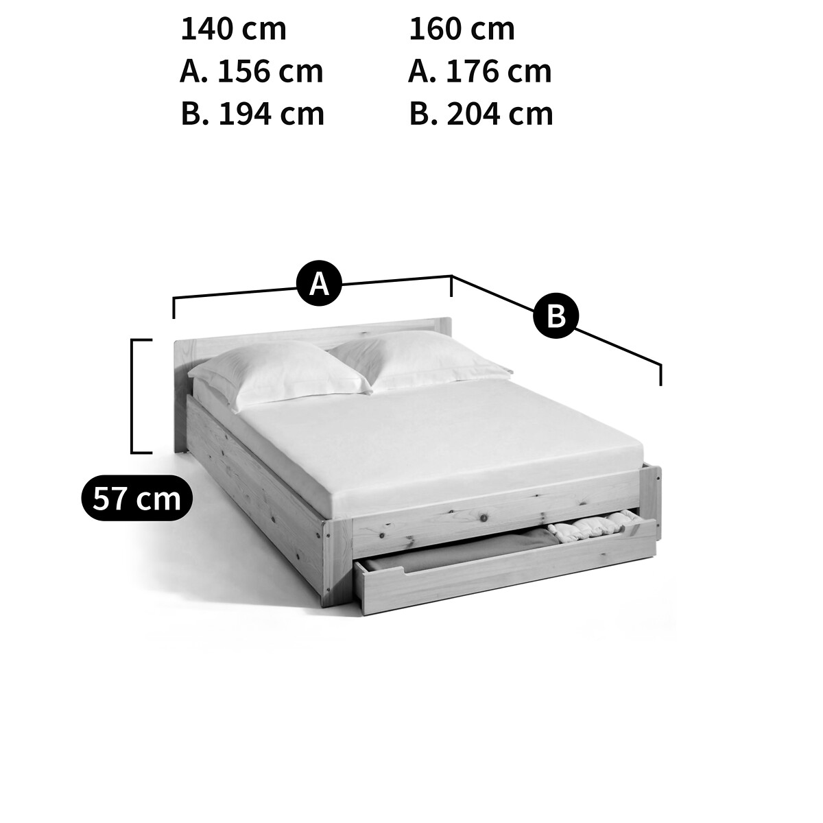 LA REDOUTE INTERIEURS<br>Cama de pinho maciço com estrado de ripas e gaveta de arrumação Crawley