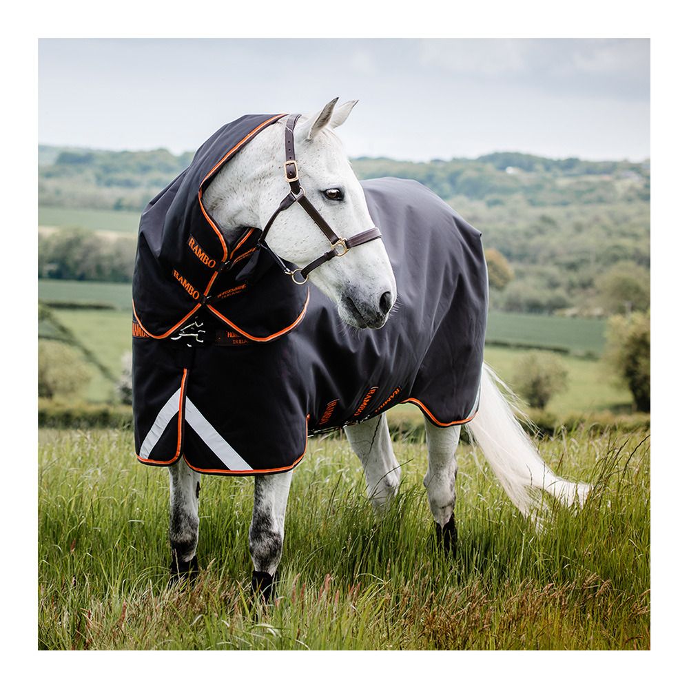 Horseware RAMBO SUPREME 1680D 200G - Couverture de paddock + couvre-cou black/orange/tan/brown