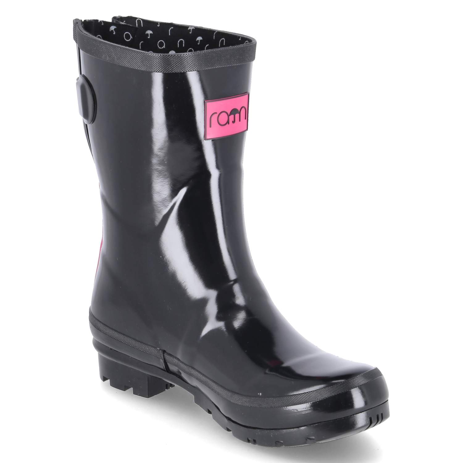 Rajn Gummistiefel GLOSSY - black-pink