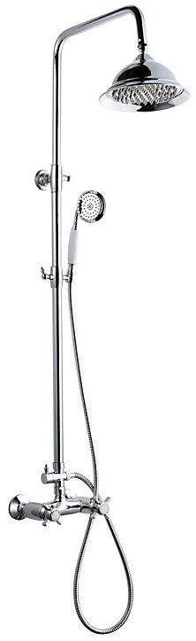 Colonne de douche thermostatique avec pommeau + douchette 1 jet + flexible + barre réglable, chrome, Edouard Rousseau Retro