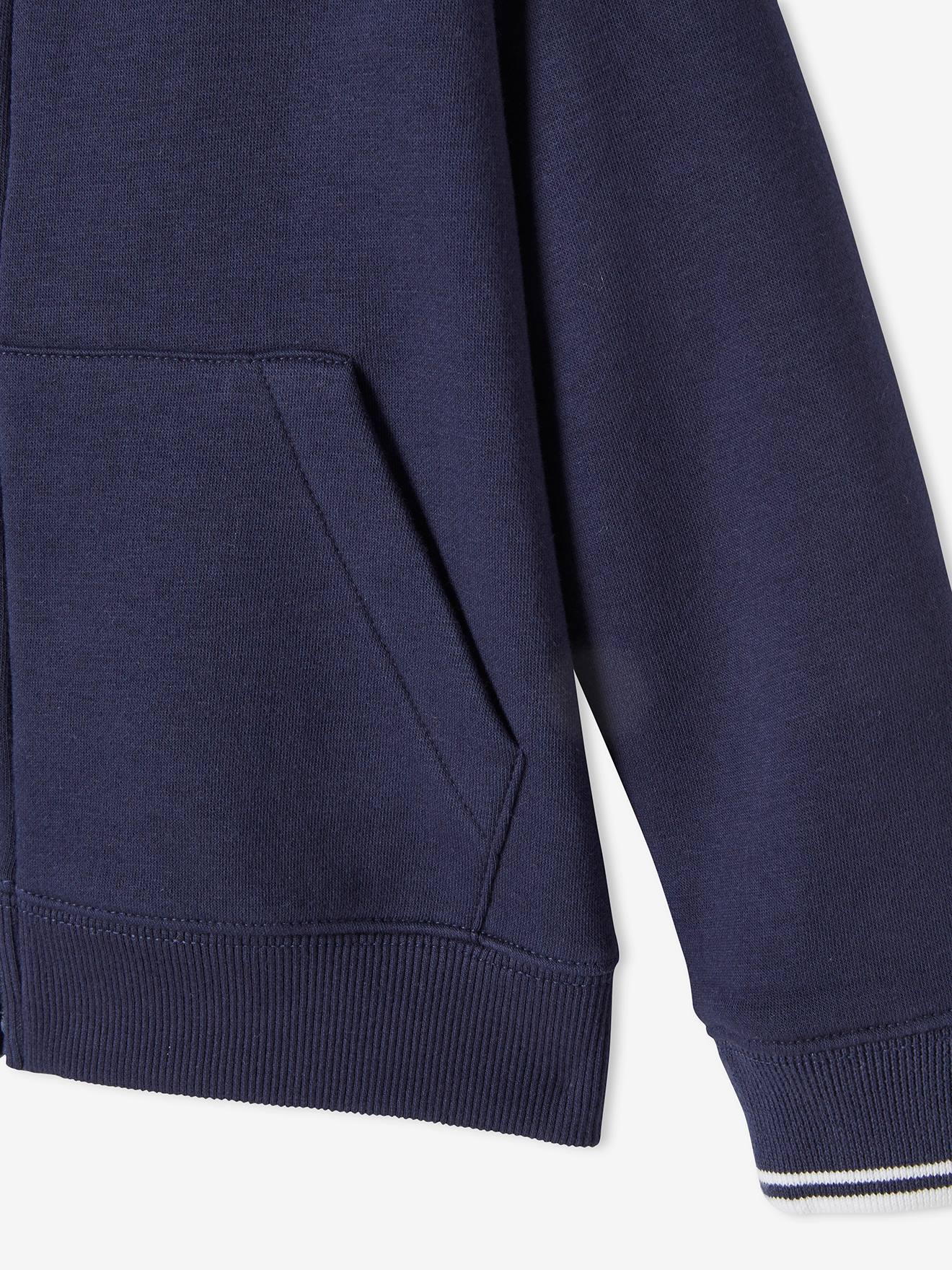 Moletom esportivo infantil Play Ground com zíper, azul escuro liso com estampas.