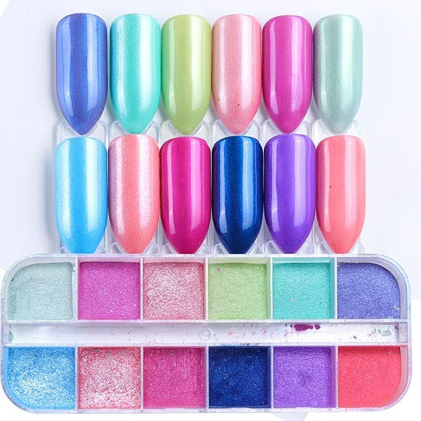 (12-tlg. Set) Nail Art Gel Nägel UV Chrome Pulver für die Maniküre - Style 1