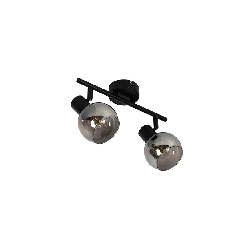 Art Deco plafondlamp zwart met smoke glas 2-lichts - Vidro