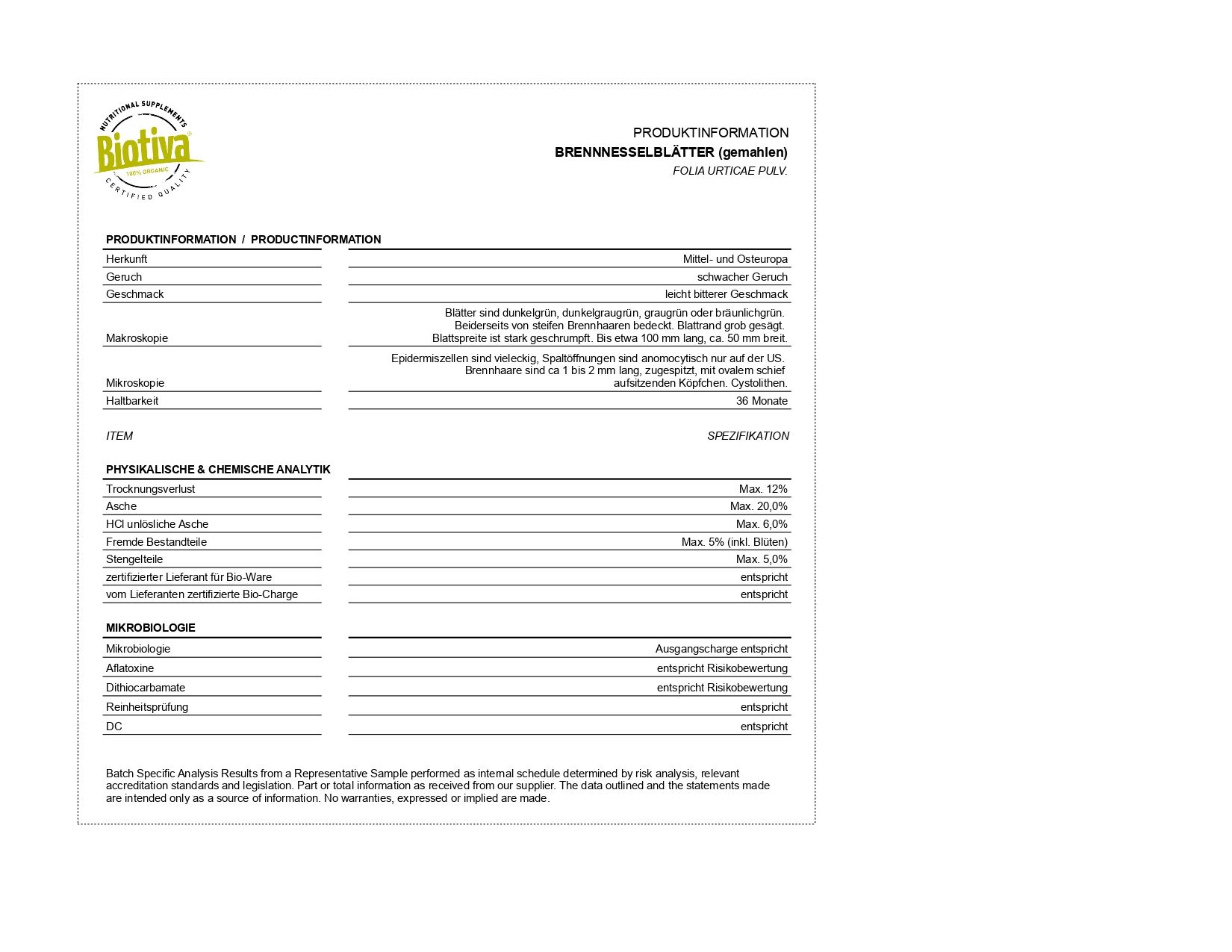 Biotiva Brennnessel Pulver Bio