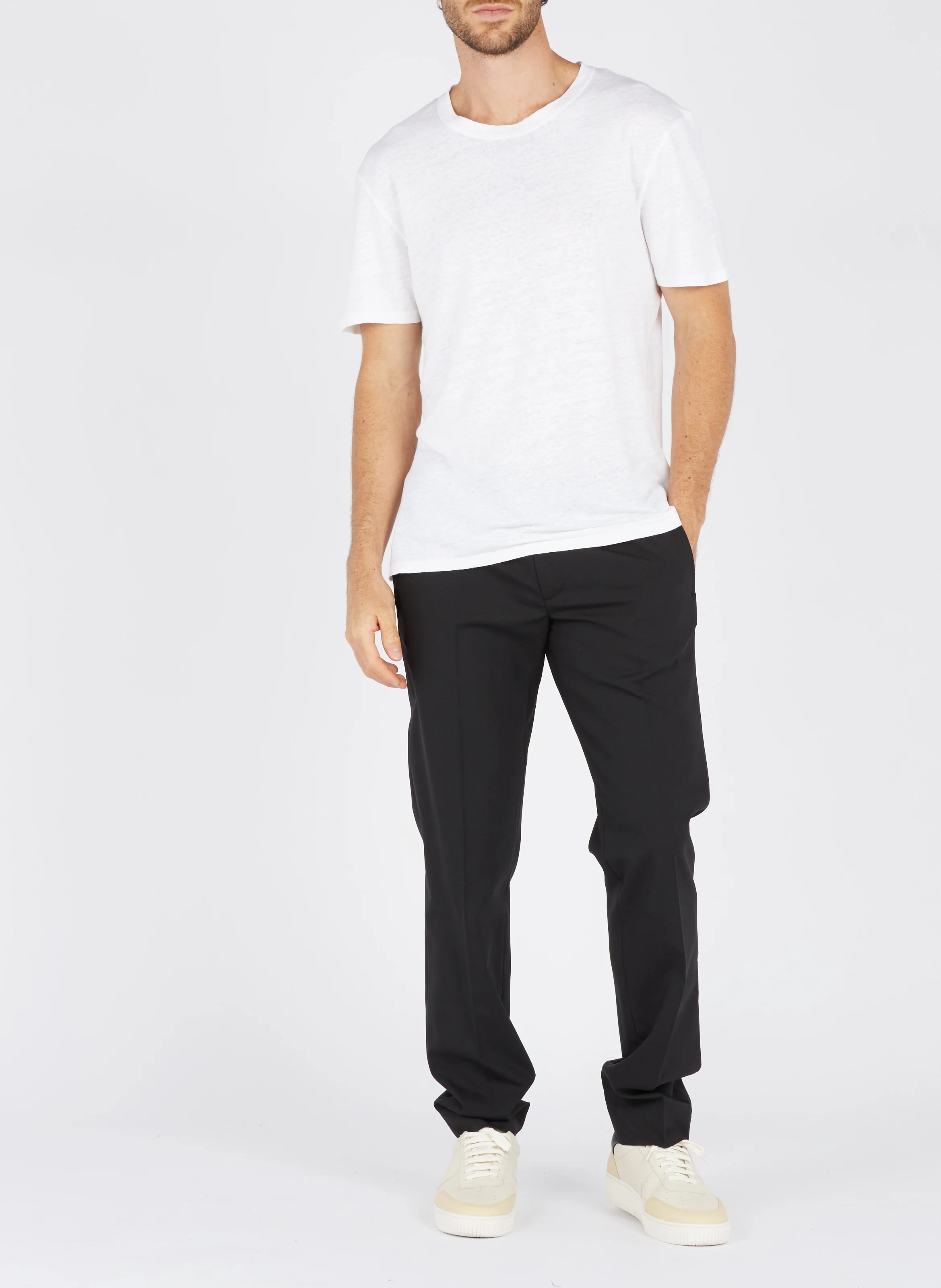 Tee-shirt col rond regular-fit en lin | Blanc