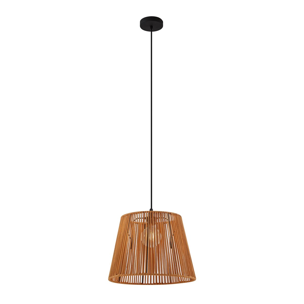 Buiten hanglamp zwart met oranje kap van touw IP44 - Cava Jayla