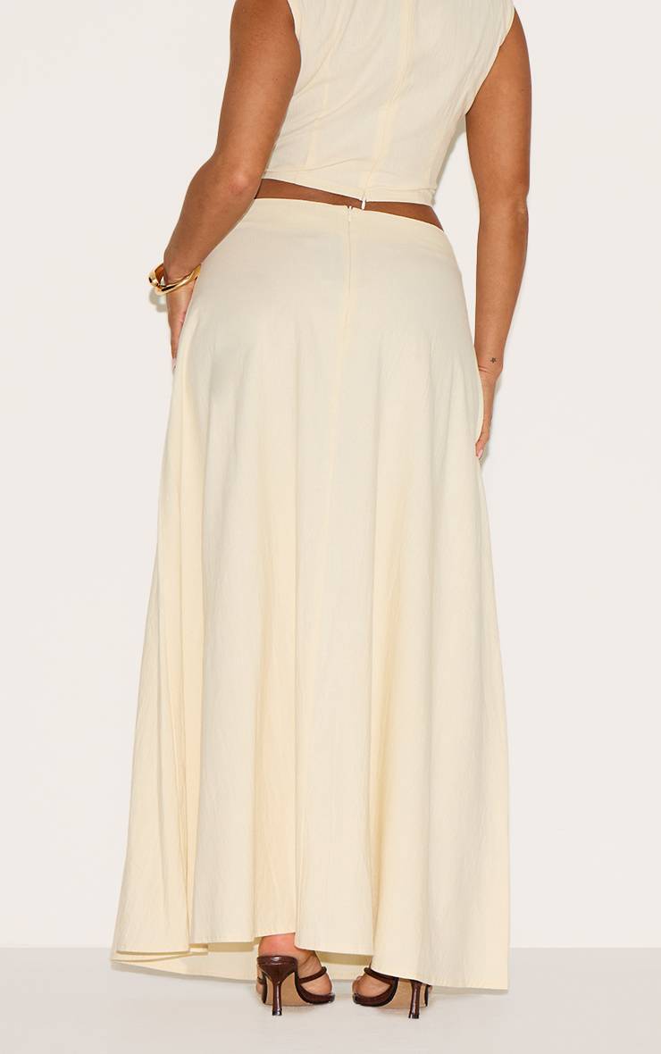 Crème Jupe Longue Shape Aspect Lin Taille Pliée Bordure Ondulée Dorée