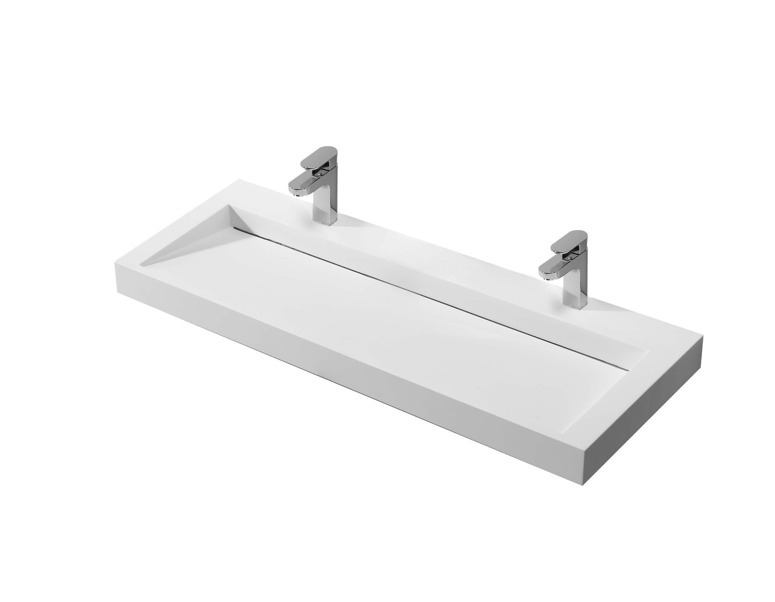 Saniclear Hoya solid surface wastafel 120x45,5cm met 2 kraangaten mat wit