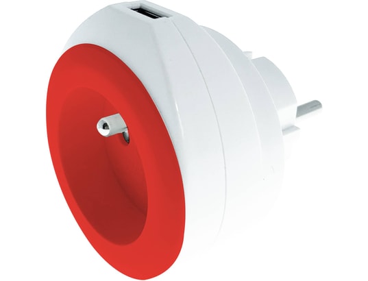 WATT&CO - Chargeur secteur USB intégré - rouge - Câble 3 en 1 fourni