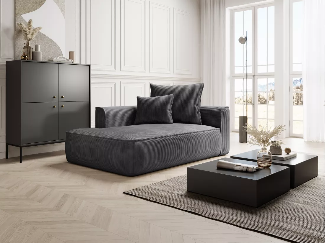 Méridienne gauche en velours côtelé gris anthracite PINETA
