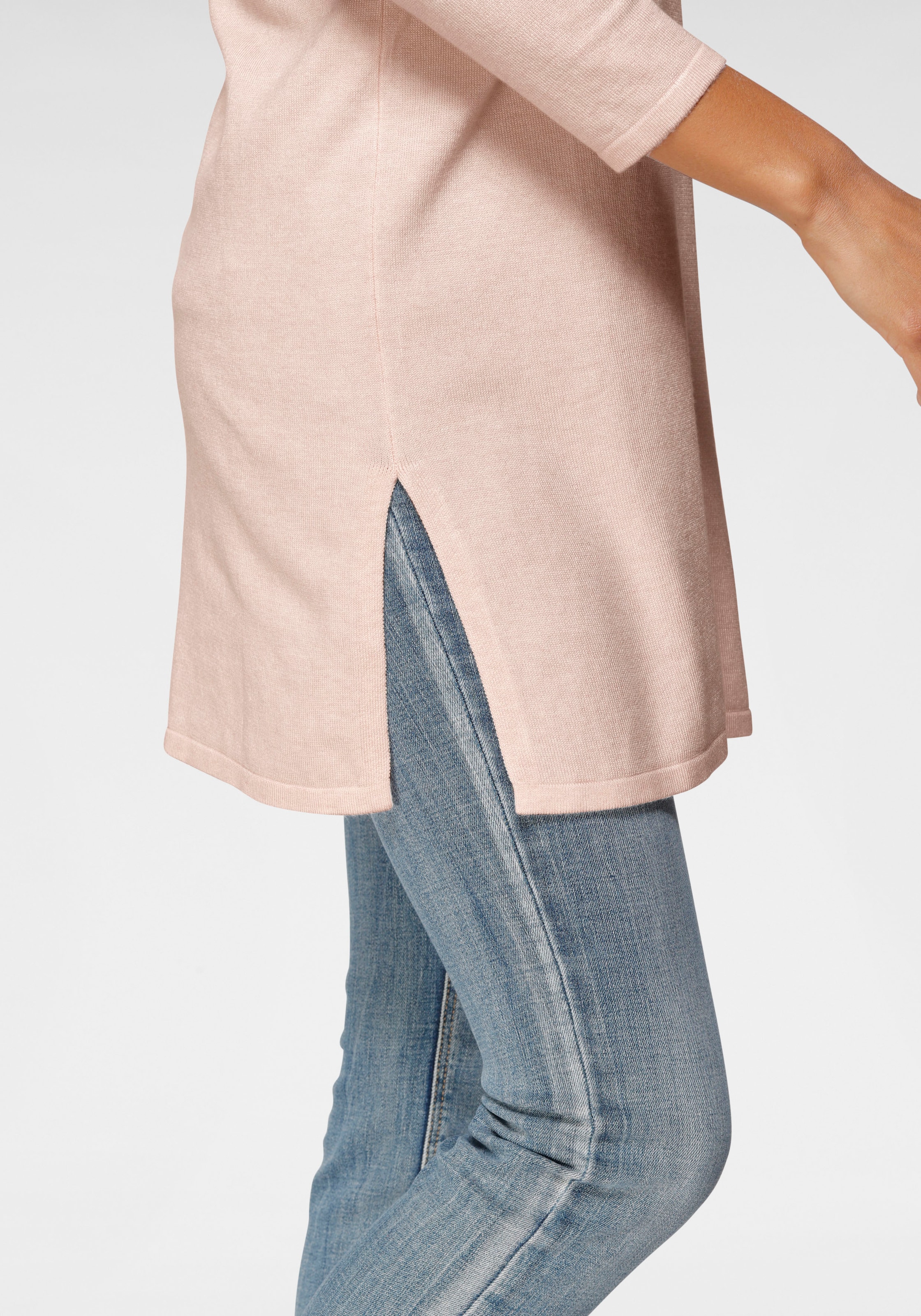 Laura Scott Longpullover , Feinstrick mit U-Boot Ausschnitt und seitlichem Schlitz