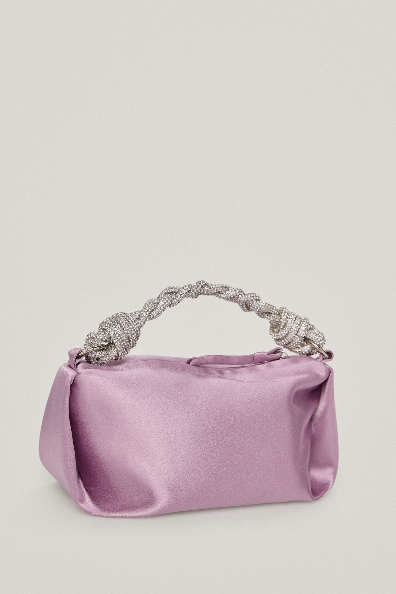 Paloma.Mini bolsa satén asa cristales - Morado