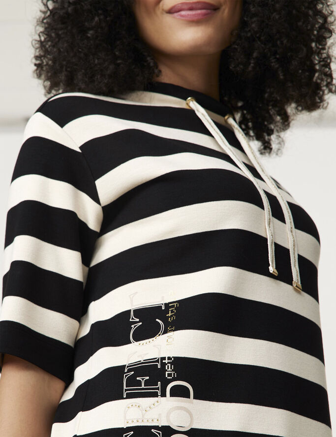Gerry Weber T-SHIRT 3/4 SLEEVE Black/cream yarnstrpe