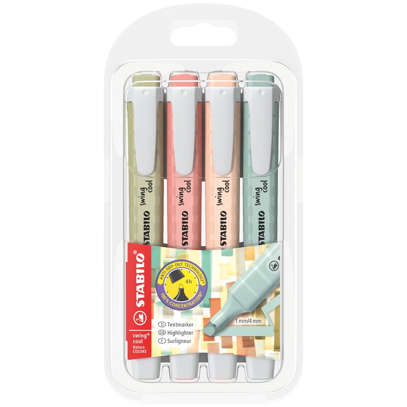 Stabilo Leuchtstift Swing Cool NatureColors, 4 Stück, assortiert