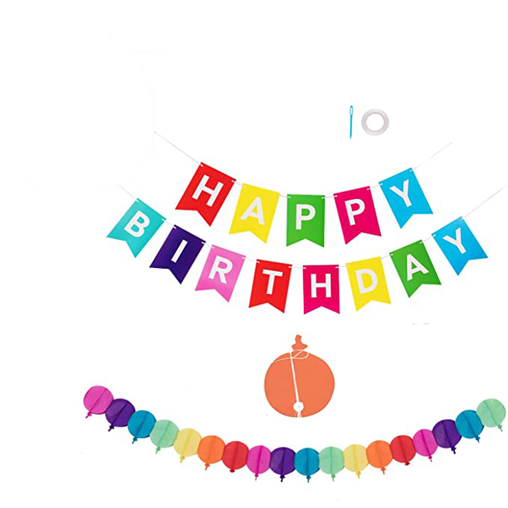 (29-tlg. Set) Happy Birthday Girlande Geburtstags Party Deko   Papier Wabenkugeln / Spiralen Girlanden / Papier Rosetten - Bunt