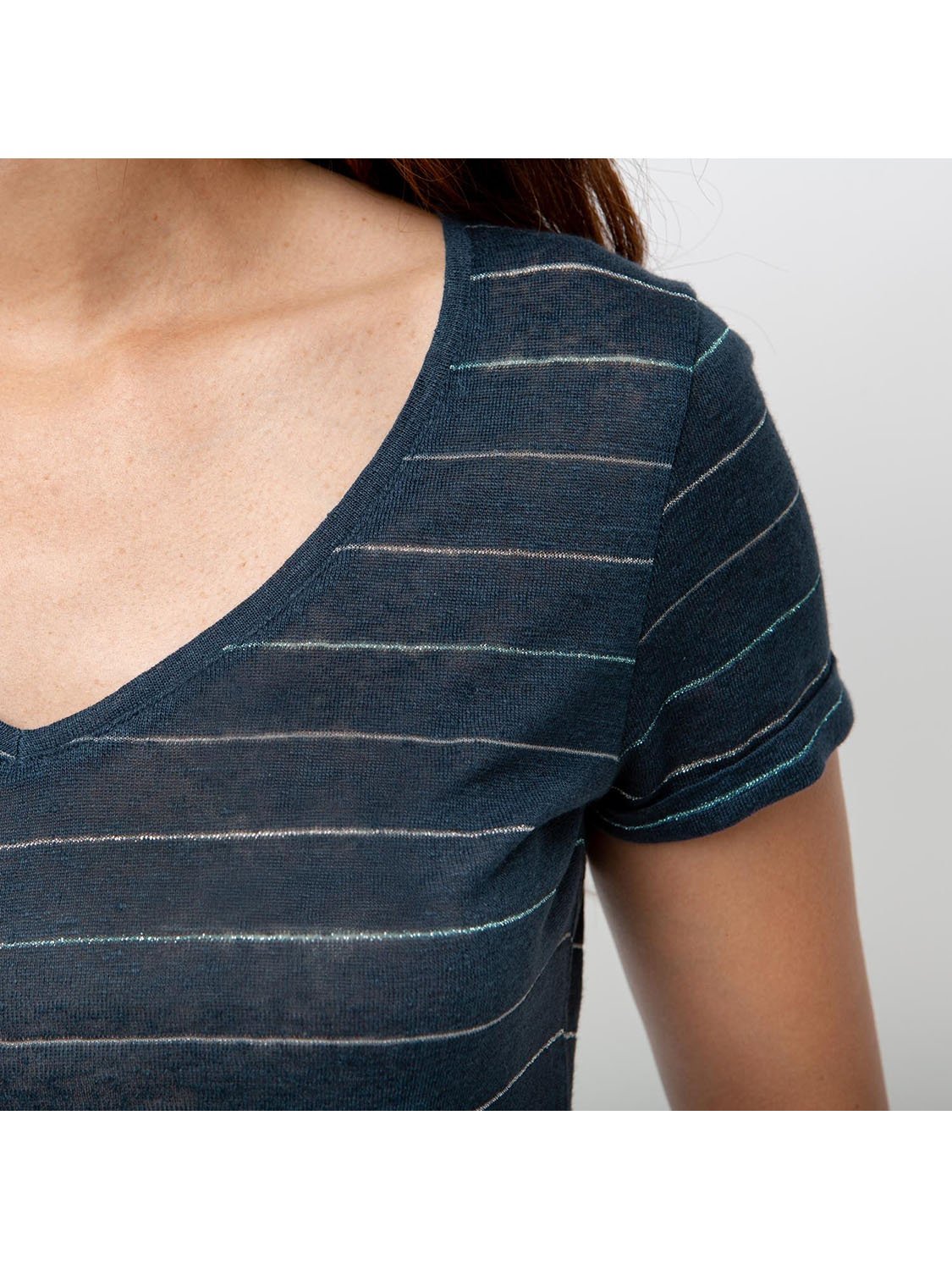 Tee-Shirt Femme En Lin Bleu Marine