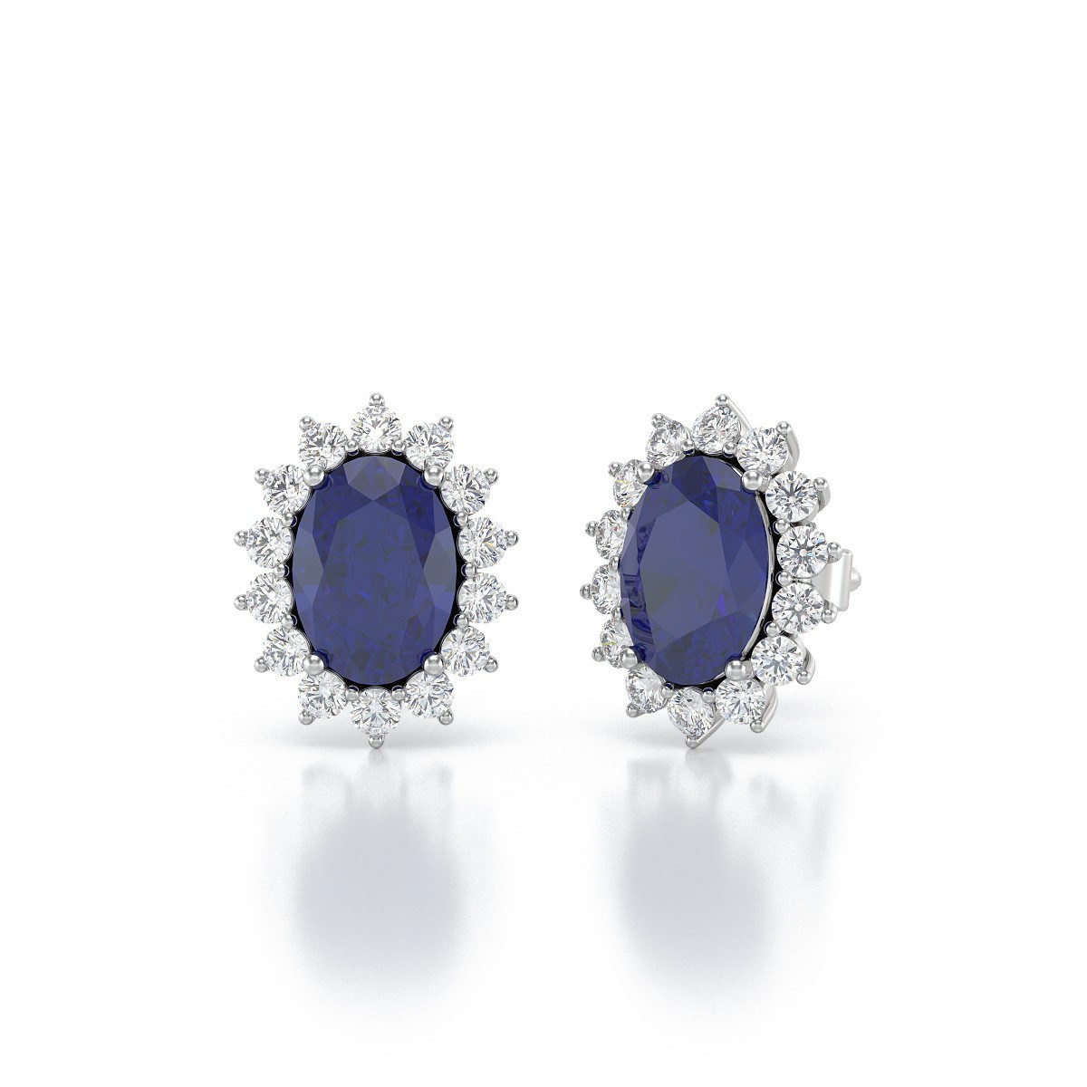 Boucles d'oreilles ADEN Or 585 Blanc et Saphir Forme Marquise 2.25grs