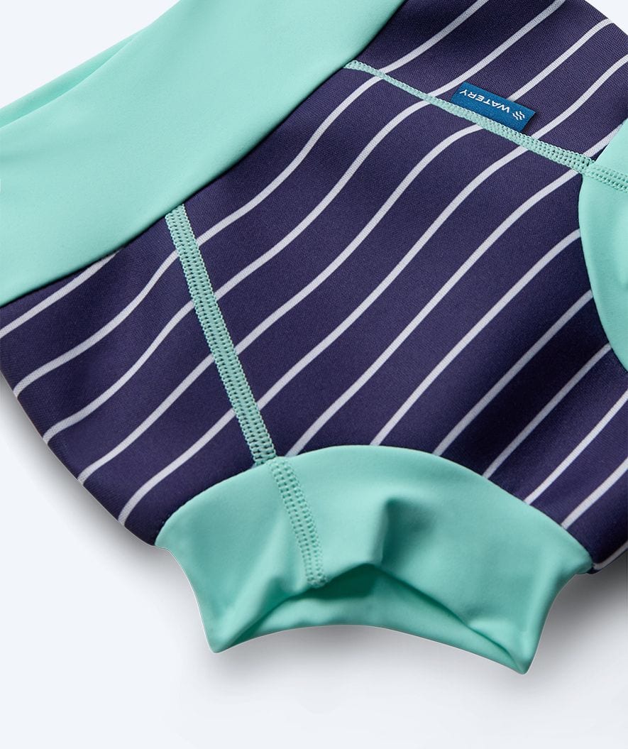 Watery blebadebukser til børn - Neoprene Swim Nappy - Turquoise Stripes