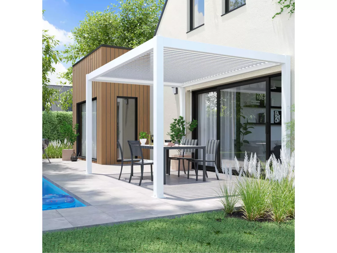Pergola bioclimatique autoportée blanche 3x4m