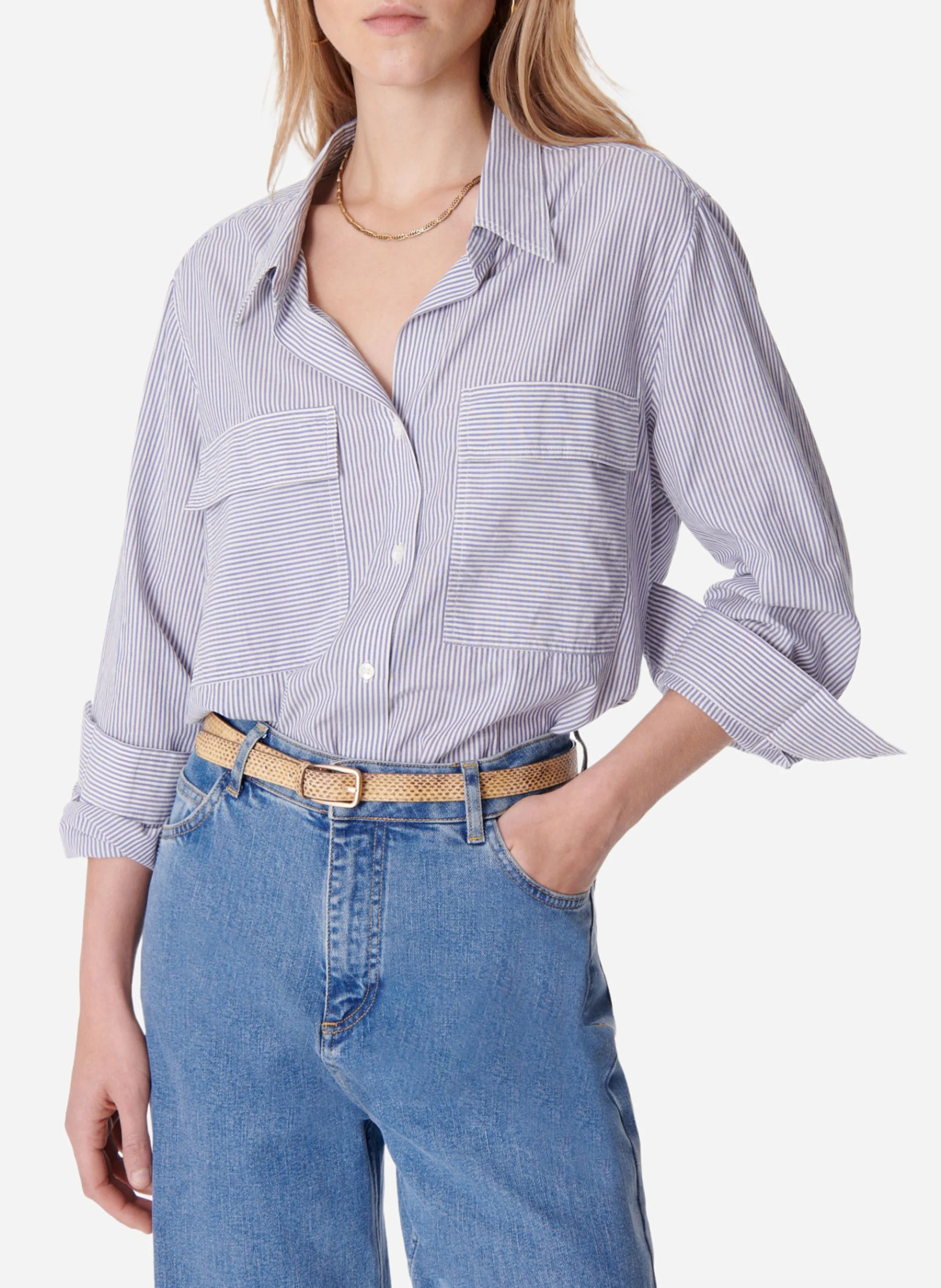 DIM - Chemise droite col classique en coton rayé | Bleu