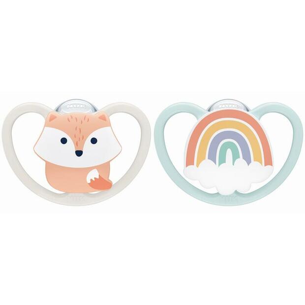 Lot de 2 Sucettes SPACE 0-6m Renard/Arc en ciel - NUK