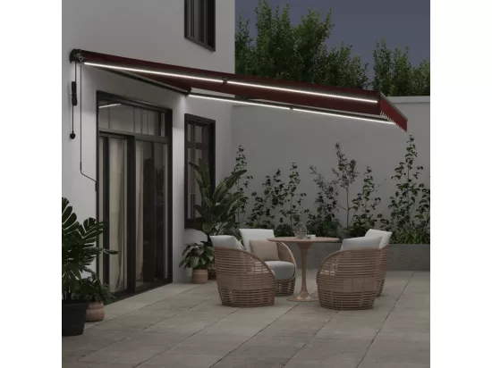 Auvent rétractable automatique avec LED bordeaux 450x300 cm