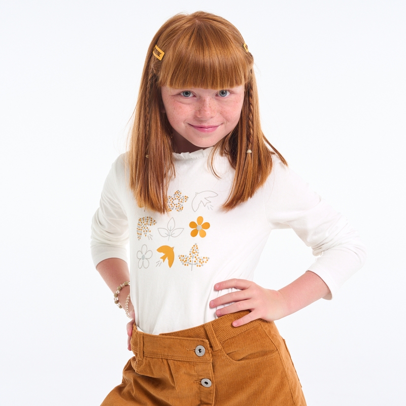 T-shirt manches longues à motifs jaune fille