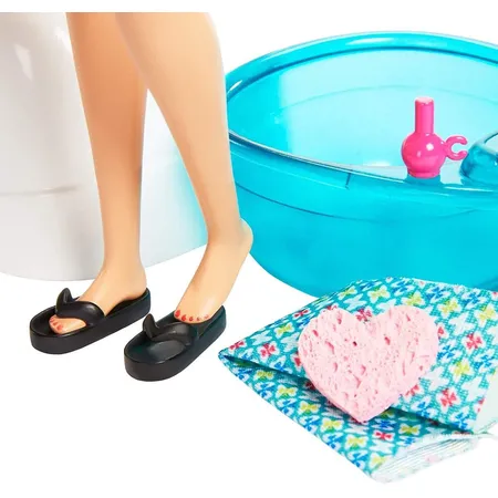 Barbie Mani-Pedi Puppe (blond) Spielset, Anziehpuppe, Nagelstudio mit Zubehör