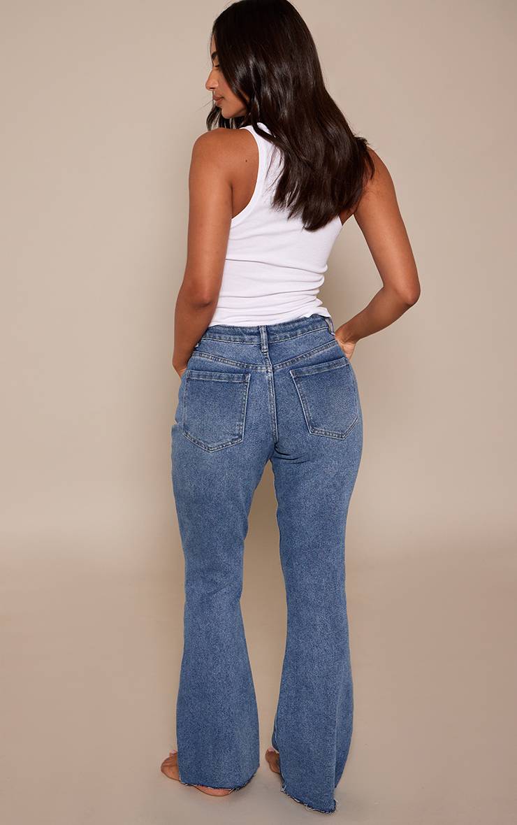Bleu Foncé Jean Évasé Taille Basse Stretch Petite