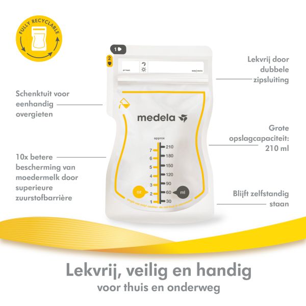 Medela Moedermelkbewaarzakjes Met Schenktuit 210ml 50st